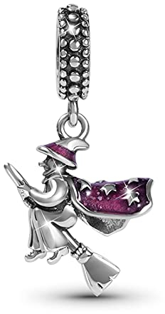 GNOCE Hexe mit Lila Umhang Anhänger Charms Sterling Silber Baumeln Charm Fit Armband/Halskette Für Frauen Mädchen Tochter