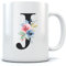 HotScamp Letter J Floral Initial Flowers Watercolour Monogrammed Mug for Tea and Coffee - Florals Pretty Vintage Wedding Monogram Work School WFH Home Office Girl Boss Mum One Size Natural