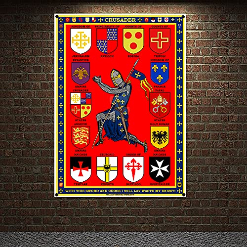 Christus-Ritter-Flagge Banner Mittelalter Krieger Rüstung Gemälde Aufhängen an der Wand 4 Ösen Benutzerdefinierte Flagge Innendekoration Ritter Tempelritter 96 x 144 cm