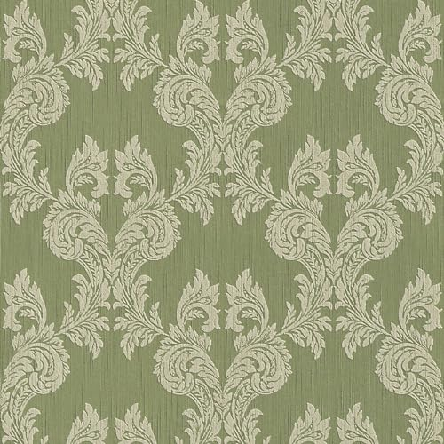 Profhome Barock Tapete 956304-GU Textiltapete grün 0,53 m x 10,05 m / 5,33 m2
