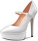NobleOnly Women Stiletto High Heel Platform Round Toe Pumps Court Shoe Mary Jane Party Wedding Dress 13 CM Heels White 10 UK