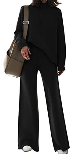 Viottiset Tuta da donna lavorata a maglia, con colletto alto, 2 pezzi, Nero , XL