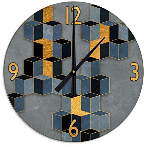 ARTLAND Wanduhr ohne Tickgeräusche aus Glas Quarzuhr Ø 50 cm Rund Lautlos groß XXL Abstrakte Bilder Muster Geometrische Formen U4KR