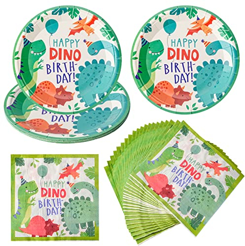 AIBAOBAO 30 pcs Dinosaurier Geburtstag Party Set - 20 Dino Servietten und 10 Dino Pappteller Dschungel Geburtstag Geschirr Kit Für Jungen Kinder, Party Deko mit Dino Teller, Funny Gift