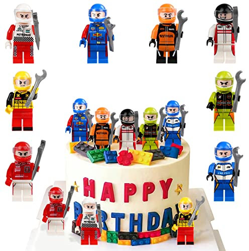 OSDUE 8PCS Racer Cake Toppers, Racer Theme Party Decorations, Racer Happy Birthday Banner Cake Decors, for Kids Boy Girl, Birthday Shower Party Supplies