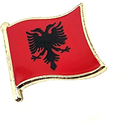 SNS Components Albanische Metall-Emaille Landesflagge Pin Anstecker, Rot