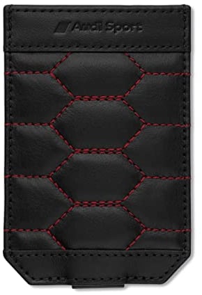 Audi 3152201400 Fahrzeugschlüsseletui Etui Autoschlüssel Case Leder Wabenmuster, schwarz/rot