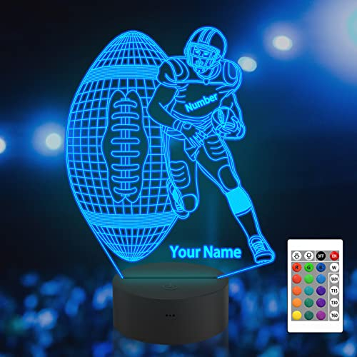 Attivolife Personalisiertes 3D-Fußballspieler-Nachtlicht, Illusions-Tischlampe mit eingravierter Namensnummer, mehrfarbige, individuelle LED-Nachttischdekoration Geburtstagsgeschenk