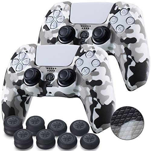 9CDeer 2 Stück Texturdruck PS5 Zubehör Controller Skin Case Cover Weiß * 2 mit Pro Daumengriffen x 8