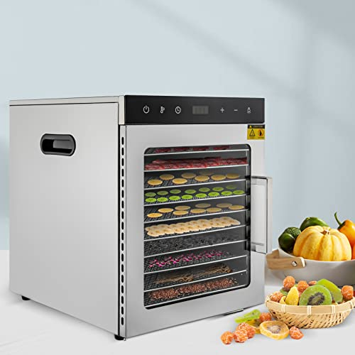 10 Tabletts Kommerzielle Lebensmittel Dehydrator Maschine, Edelstahl Dehydrator Obst Trockner +Timer, Obst Jerky Rindfleisch Fleisch Tee Trockner