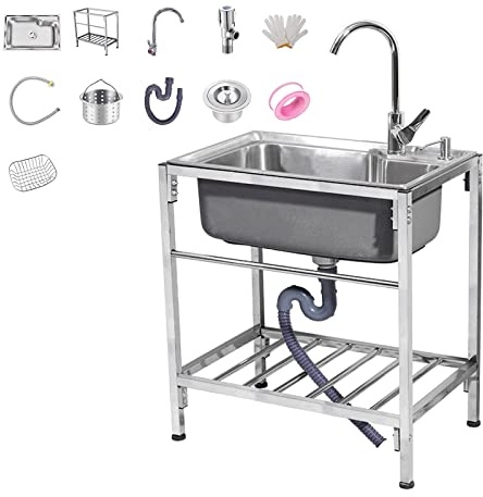 Duchunsheng Industriales Fregadero Exterior Jardin Portatil Fregadero Camping, Comercial Fregadero con Grifo, Fregadero De Cocina con Grifos Y Colador, para Lavandería, Patio Trasero, Restaurante