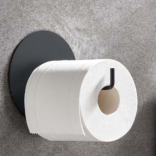 DEKAZIA® Toilettenpapierhalter Schwarz ohne Bohren - Matt Klopapierhalter Selbstklebend für Bad - WC Rollenhalter & Klorollen Aufbewahrung