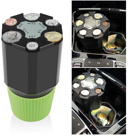 Support de pièces de monnaie de voiture, design portable 2 en 1 + porte-monnaie pour voiture, support de monnaie amovible rotatif à 360° pour voiture, camion, VUS, maison et bureau