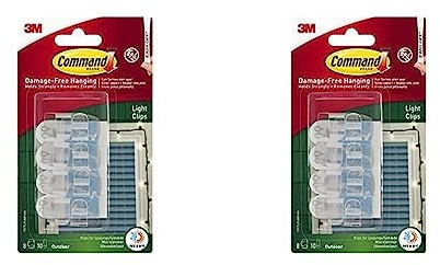 Command Clear Outdoor Light Clips with Adhesive Strips - Decoration Clips for Hanging Lights Securely Around a Door or Window (Pack of 2)