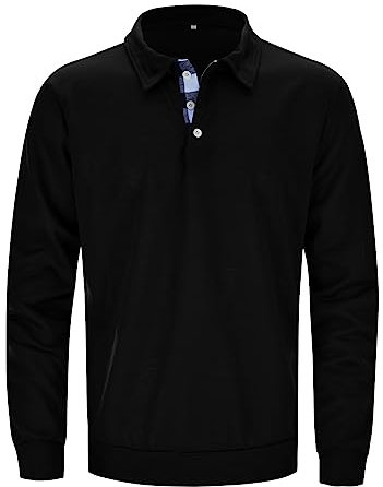 Long Sleeve Polo Shirt for Men UK, Golf T-Shirt XXL Cotton, PE Tops for Boys, Orange and Green Shirts, Adult Formal (Black, XXXXXL)