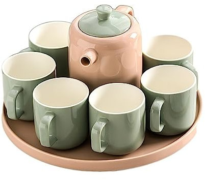 HEXEH Karaffe Wasser Tasse Tee-Set Haushalt Kreative Set Tasse Keramik Wasser Set Tee Tasse Wohnzimmer Familie Tasse Getränkekugel (Color : Pink)