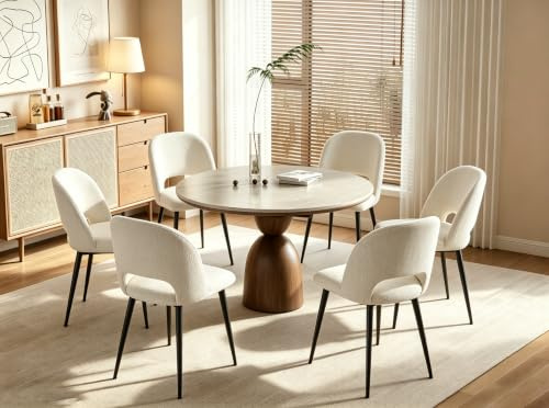 Chleby 6er Set Gestreifter Esszimmerstuhl aus Stoff Weicher und Bequemer Esszimmerstuhl Küchenstühle für Esszimmer/Wohnzimmer Weiß