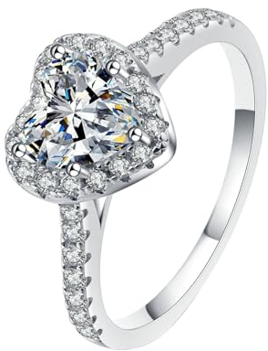 Homxi Ring Damen 925 Silber,Eheringe Trauringe Herz mit Moissanit 1ct Eheringe Silber Frauen Gr 49(15.1)