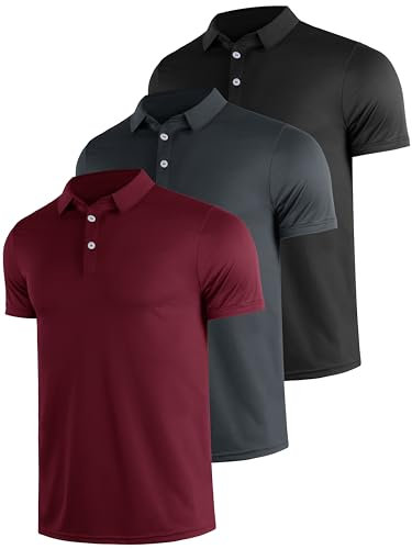 Teesmen Polo Shirts for Men Adult UK Short Sleeve Golf Work Breathable Quick Dry Polyester Light Moisture Wicking 3 Pack (Multipack 3, L)