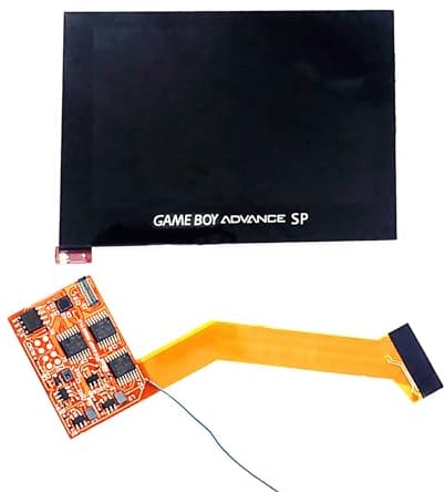 GBASP IP Display Mod Kit Brighten Screen Module V3 Replacement, for Gameboy Advance GBA SP Handheld Game Console, 8 Brightness Levels OSD Menu Multiple Modes 100% Fit Full Cover Assembly, Black