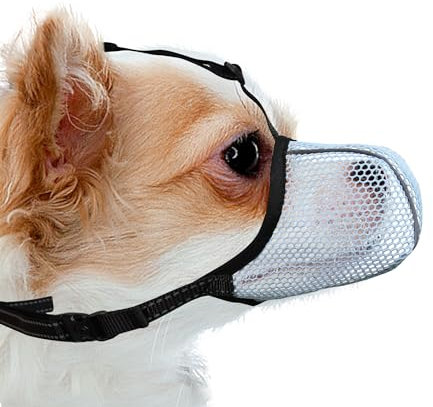 JOYPAWS Maulkorb für Hunde, atmungsaktiv, weich, für extra kleine Hunde, verhindert Bellen und Beißen, Kauen, reflektierender und verstellbarer Korbmaulkorb mit Air-Mesh für Dackel, Blau, Größe XS
