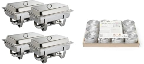 Olympia OFFRE GROS VOLUME Chauffe plat Milan en acier inoxydable 1/1 GN, 9l, couleur : argent & HENDI Pâte combustible pour chafing dish en boîte, ± 3 heures, 12 pcs, pour réchauffer les récipients