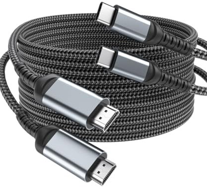 ALLEASA 2 Pack USB C to HDMI Cable 6ft 4K | Gold-Plated Plugs, Aluminum | Thunderbolt 3/4 Compatible for iPhone 15, MacBook, iPad Pro, Galaxy, Dell, HP