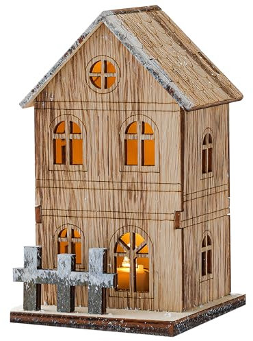 Milgeol DIY Holz Weihnachtsdorf, Winter Landschaft Dekoration, Festliche Weihnachtsstadt, Handgemachte Weihnachtsdekoration, Ideal für Festliche Anlässe und Geschenkideen (C)