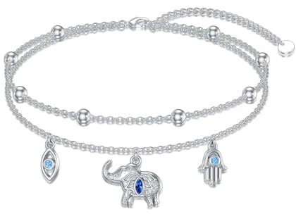 HUKKUN Elefanten Fußkettchen Silber 925 Evil Eye Fußkettchen Elefanten Schmuck für Damen