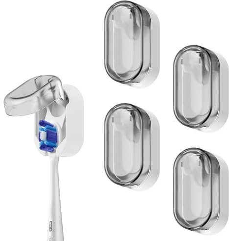 Wimony 4Pack Toothbrush Holder, Wall Mounted with Cover, Dust-Proof, 2 in 1 Adhesive Organizer (Gray)