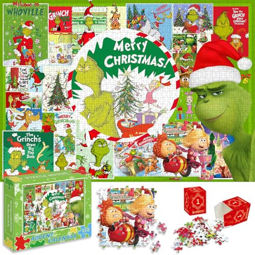 Christmas Advent Calendar 2024, 1008 Pieces Jigsaw Puzzles 24 Days Surprise Countdown Calendars for Boys Girls Teens, Xmas Puzzles Gift for Adults (ST-GRC)
