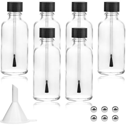 Agidea 6PCS Large Empty Nail Polish Bottles with Brush,Refillable Glass Cuticle Oil Bottles Travel Containers with Funnel & Mixing Balls for DIY Nail Art Cuticle Oils, clear, 30 ml