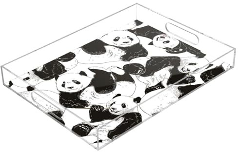 Seamless Pandas - Bandeja de acrílico para servir con asas, bandeja transparente de 12 x 16 pulgadas, bandeja transparente impermeable para alimentos