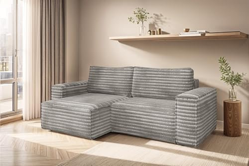 Fun Möbel Ecksofa Schlafsofa Madlen Stoff Velo (Grau, Ottomane Links)
