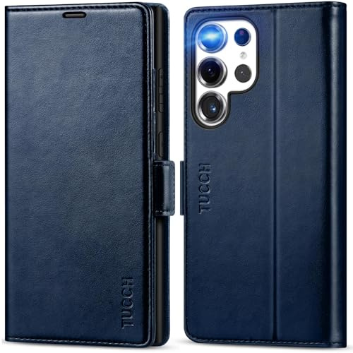 TUCCH Hülle für Galaxy S25 Ultra 5G, Handyhülle Klapphülle Dunkelblau | 6,9, Lederhülle mit Magnet, RFID Blocker, Kartenhalter, Ständer, Folio, PU-Leder, TPU Stoßfeste Innenhülle