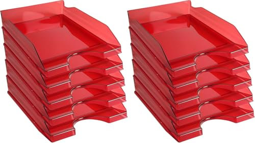 Lote de 10 bandejas portadocumentos - Bandeja Oficina - Bandeja Folios - Organizador de Folios - Color Transparente Rojo