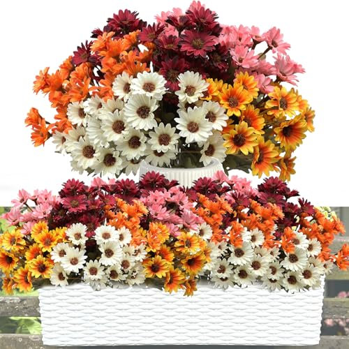 Kunstblumen für Draußen ,5 Bündel Künstliche Blumen UV Beständige Outdoor Wetterfest Balkonpflanzen Gänseblümchen Balkon Seidenblumen Wie Echt Kunstpflanzen für Gräber Balkon Garten Blumenkasten Deko