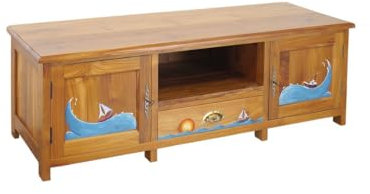 Generisch Lowboard TV-Board TV- Schrank aus Teakholz massiv lackiert B: 145 cm -11551-