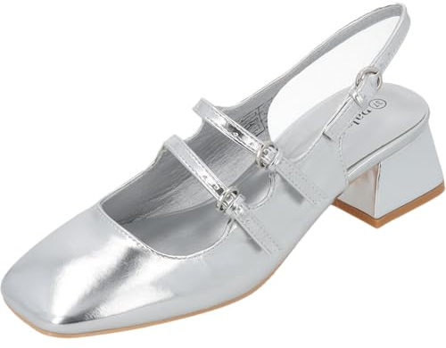 Palado Pumps Damen Guhala - Elegante Stöckelschuhe mit bequemen Blockabsatz - modische Schuhe mit Absatz - Sommerschuhe Silber Metallic UK5,5 - EU38