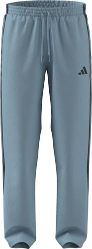 adidas Men's Essentials 3 Stripes Woven Open Hem Trackpants, Icey Blue/Night Navy/Night Navy/Night Navy, XXL