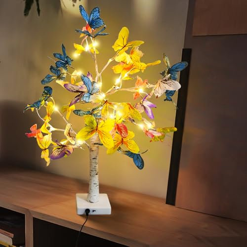 GOMETY Luci a LED, albero di luci per interni, bianco caldo, rami regolabili, albero di luci a LED per interni, farfalla, cavo USB o funzionamento a batteria per casa, feste, compleanni, decorazione