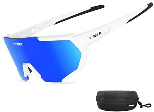 X-TIGER Fahrradbrille, Herren Damen Polarisierte Sportbrille, UV400-Schutz | Robuster TR90 Rahmen, mit montierbarem Brillenband & Ohrhaken Sonnenbrille Outdoor/Radfahren/Laufen/Autofahren/Angeln/Golf