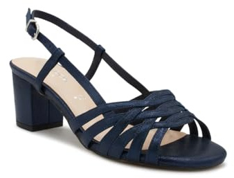 Paradox London Nicolette Wide Fit Block Heel Sandals, Metallic Synthetic Strappy Slingback, 5.5cm Heel (Navy, UK Footwear Size System, Adult, Women, Numeric, Wide, 8)