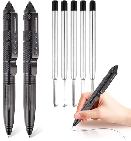 RNHDLY 2 Stück Multitool Tactical Pen, Taktischer Kugelschreiber, Schwarz