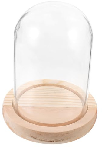 SHINEOFI Cloche en Verre Transparent avec Base en Bois Naturel 8X15 CM Vitrine Décorative pour Micro-Paysages et Objets de Collection Protection Anti-Poussière pour Bureau et Maison