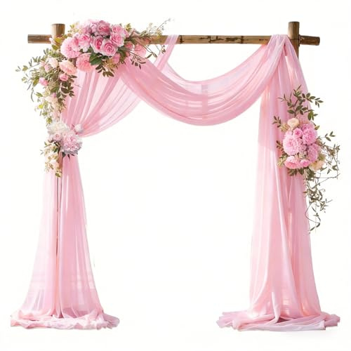 yolzhxe Querbehang Freihanddeko, 75x800 cm Rosa Vorhang Hochzeitsbogen | Voile Gardinen Vorhänge, Stoff Tüll Hochzeits Hintergrund, Vorhang Deko für Fotografie Hochzeit Party Geburtstag