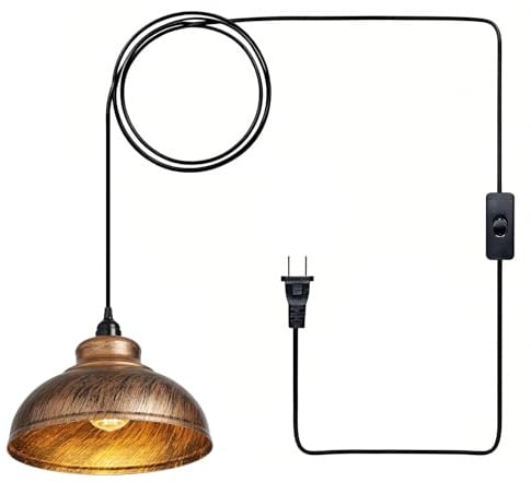 XZHGCEE Hängelampe mit Stecker: Rustikal Vintage Pendelleuchte mit 450cm Kabel & Drehschalter für Küche, Esstisch, Wohnbereich, Badezimmer & Mietwohnung