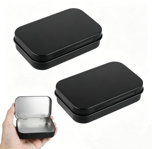 Saituo Home 2 Stück Dichte Blechdose mit Deckel, Blechdose Rechteckig | 95 x 60 x 20mm, Edelstahl Metalldose Leere Tragbare für Münzen Süßigkeiten Schlüsseletc Kleinen Gegenständen, Schwarz