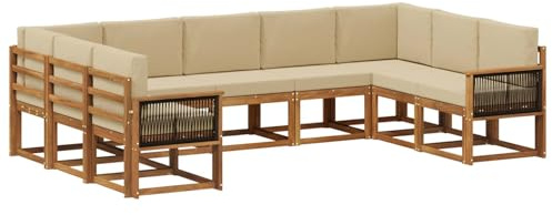 vidaXL Outdoor-Sofagarnitur 9 pcs Natur und Beige Massivholz Akazie, Moderne Garten Sofagarnitur, wetterfest, gemütliche Lounge, Akazie Holz Möbel, stylische Patio Sitzgruppe