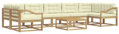 vidaXL Outdoor-Sofagarnitur mit Kissen 6 pcs Weiß und Creme, Outdoor-Sofa-Set, modernes modulares Design, Akazienholz-Gartenmöbel, Flexible Patio-Lounge